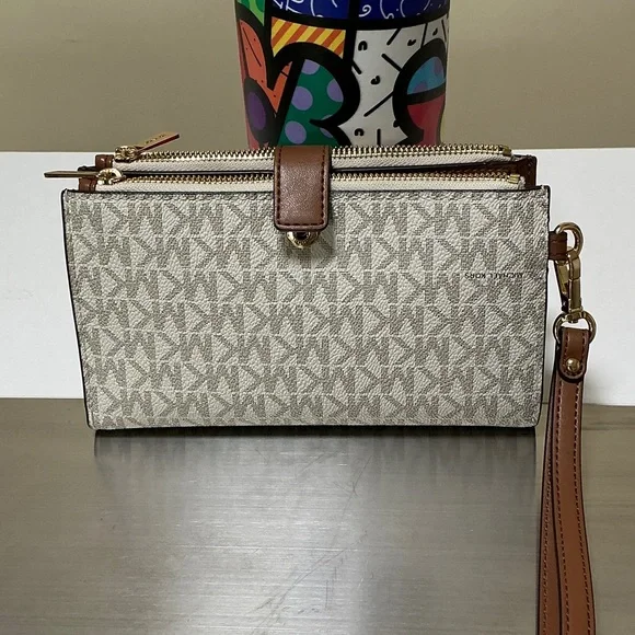 Michael Kors Monogram Beige Wristlet Clutch - Picture 2 of 3